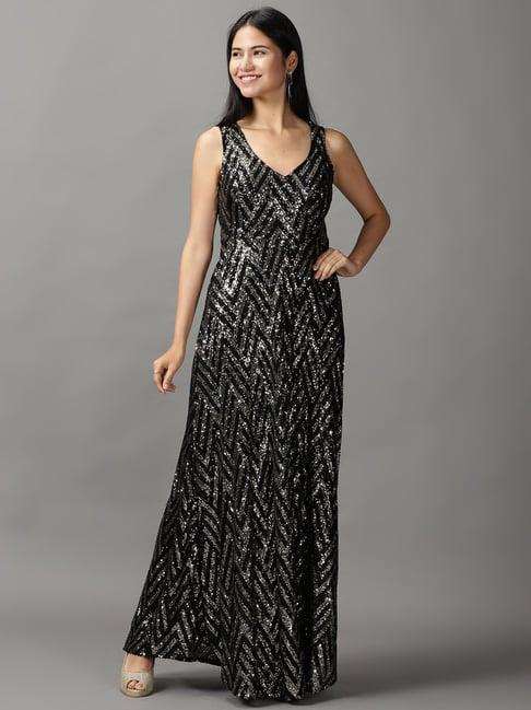 showoff black embellished maxi dress