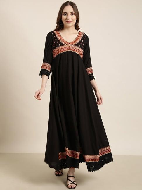 showoff black embroidered anarkali kurta