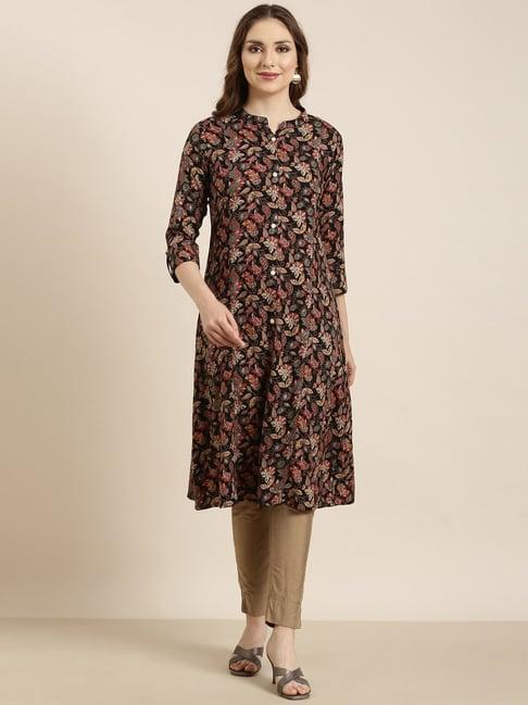 showoff black floral print kurta