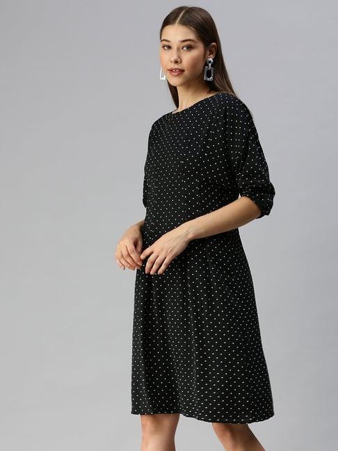 showoff black polka dot a line dress