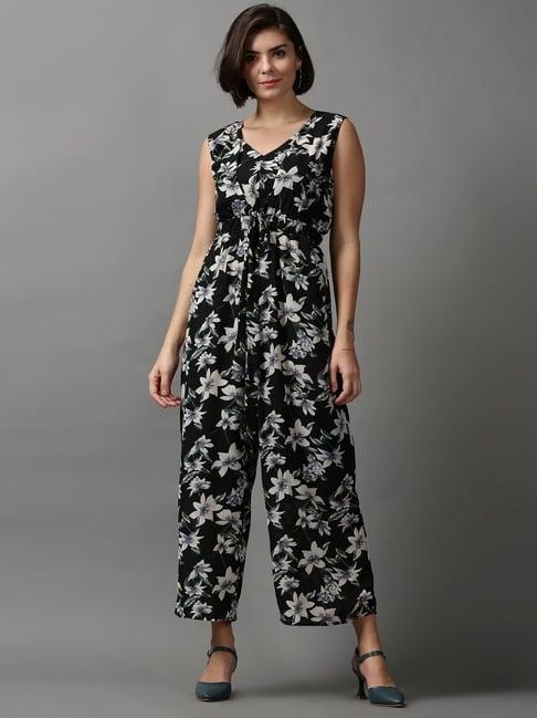 showoff black printed a-line jumpsuit