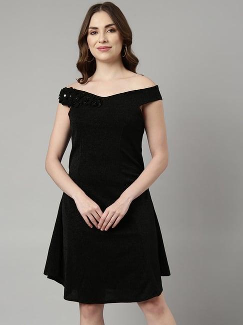 showoff black regular fit a line dress