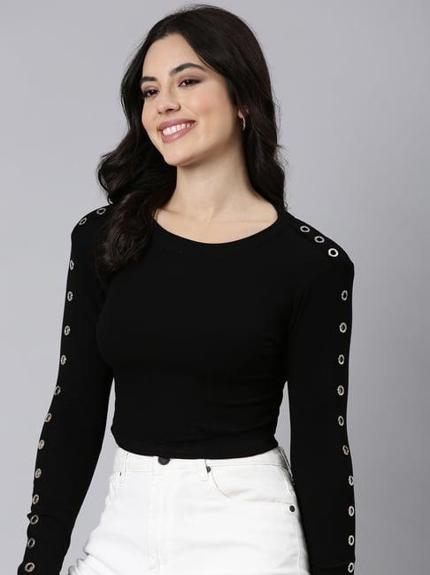 showoff black regular fit crop top