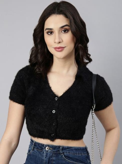 showoff black regular fit crop top