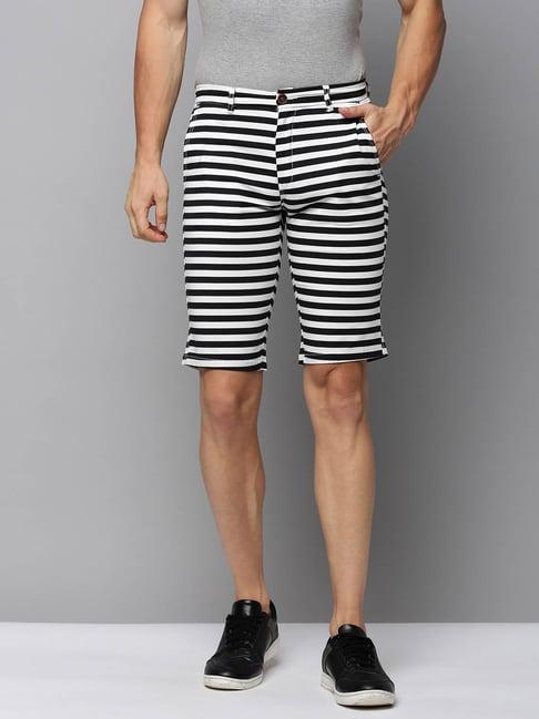 showoff black regular fit striped shorts