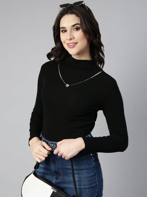 showoff black regular fit top comes with chain