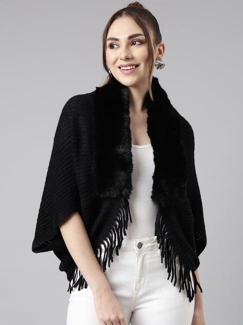 showoff black self design poncho