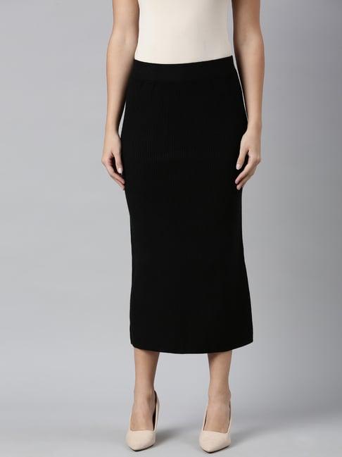 showoff black self design skirt