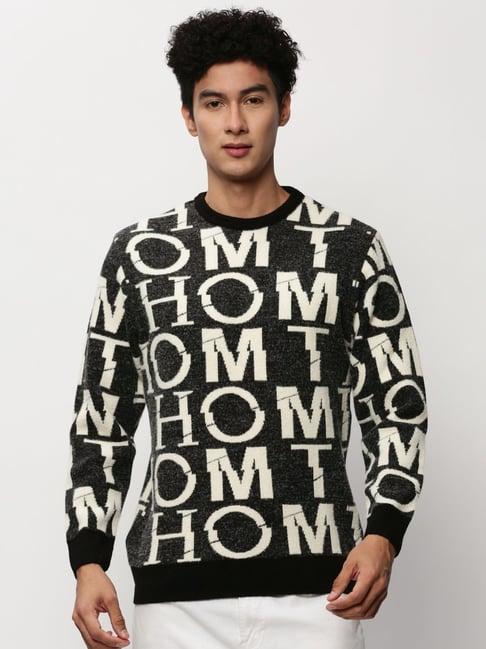 showoff black slim fit self pattern sweater