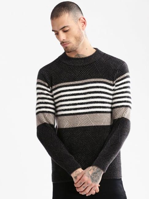 showoff black slim fit striped sweater