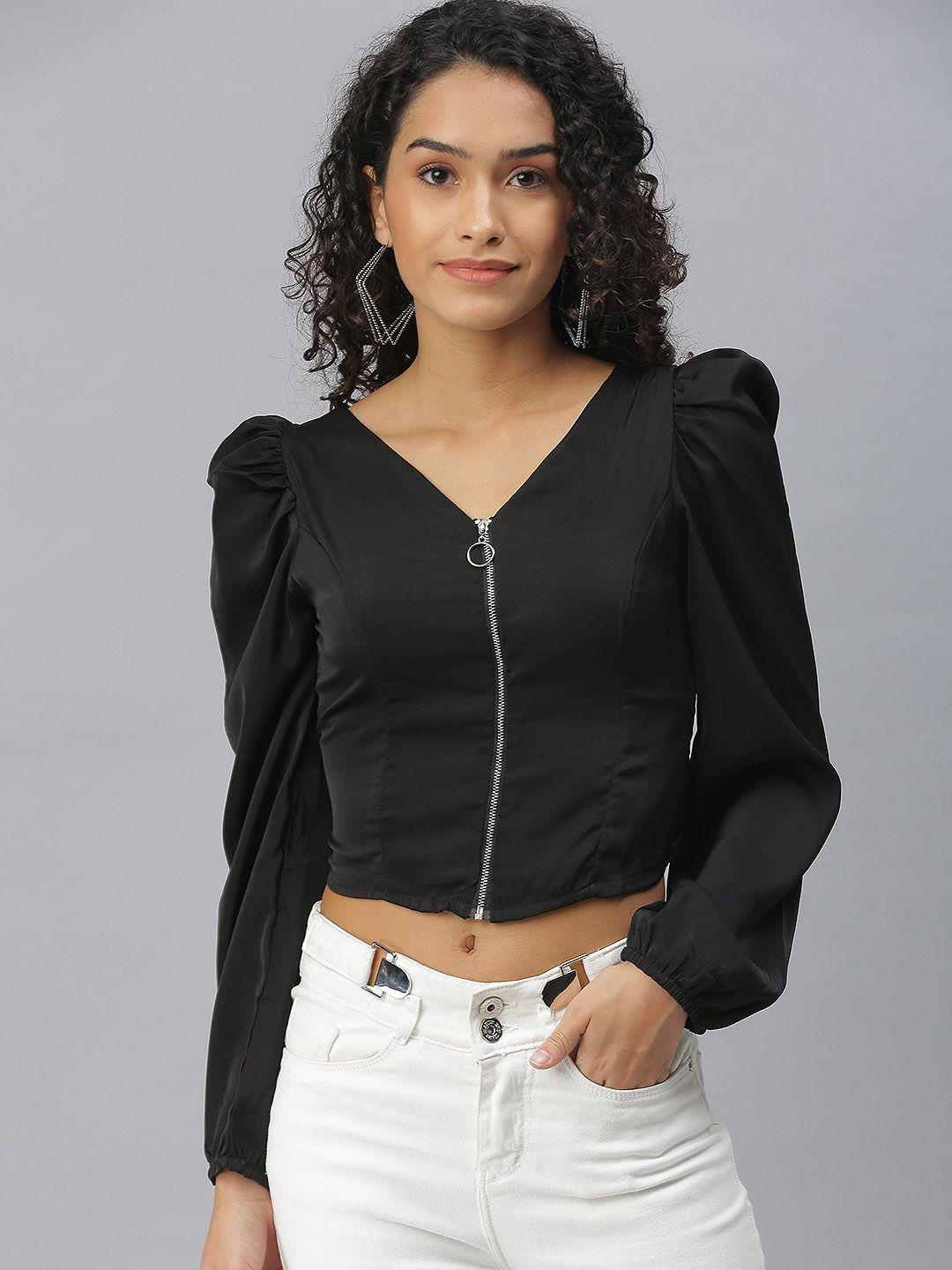 showoff black solid crop top