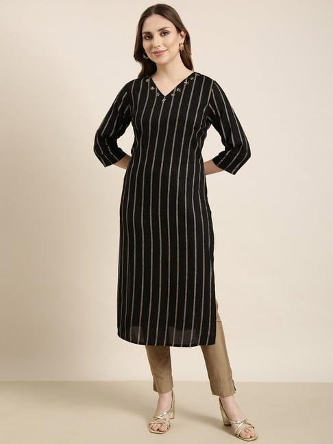 showoff black striped kurta