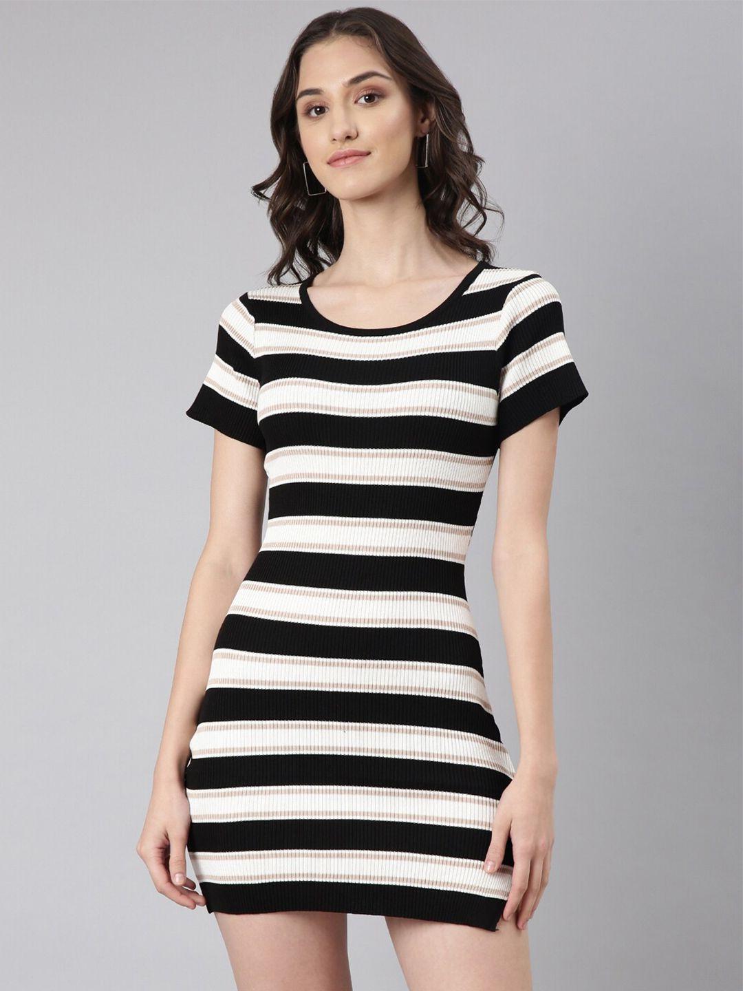 showoff black striped sheath dress