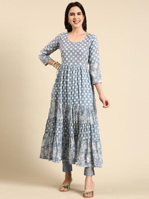 showoff blue cotton embellished kurta