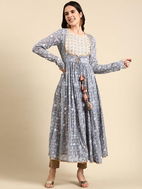 showoff blue cotton printed kurta