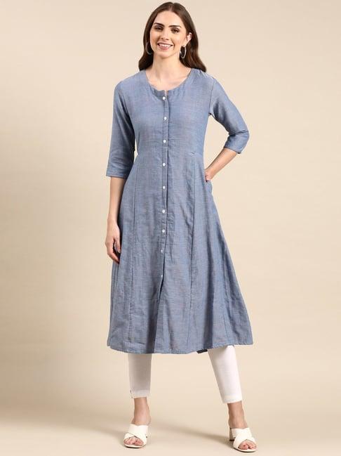 showoff blue cotton regular fit kurta