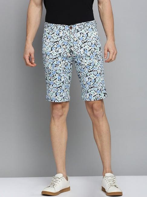 showoff blue cotton regular fit printed shorts