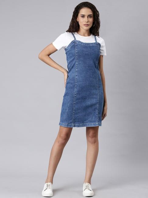 showoff blue denim above knee dungaree