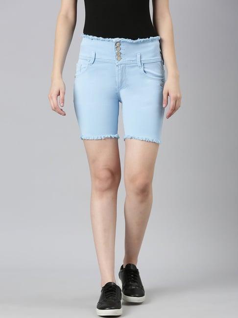 showoff blue denim slim fit shorts