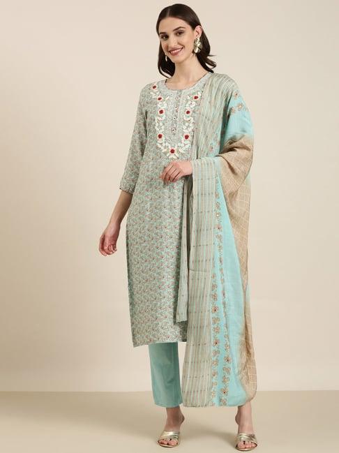 showoff blue embroidered kurta with pants & dupatta