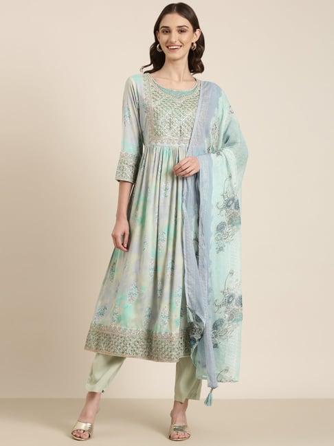 showoff blue embroidered kurta with pants & dupatta