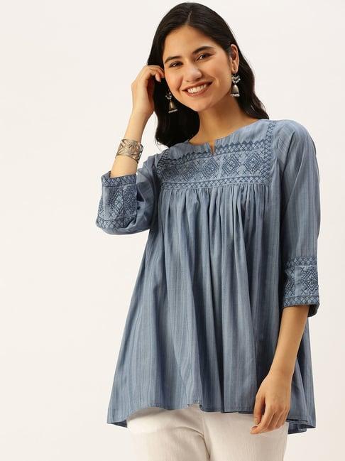 showoff blue embroidered straight kurti