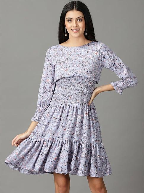 showoff blue floral print a-line dress