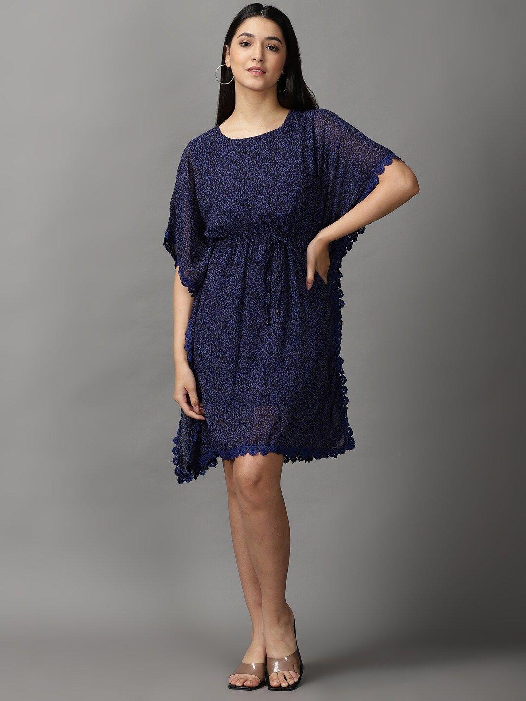 showoff blue lace inserts kaftan dress