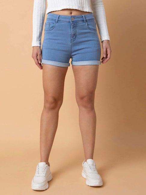 showoff blue mid rise shorts