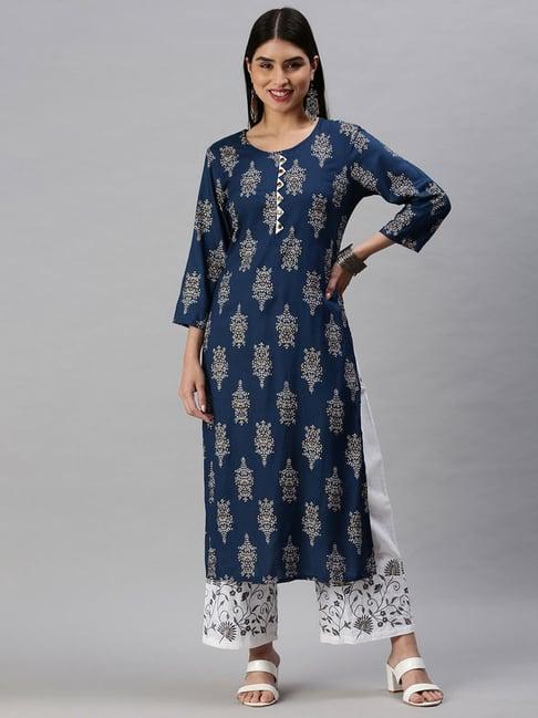 showoff blue printed kurta with palazzo