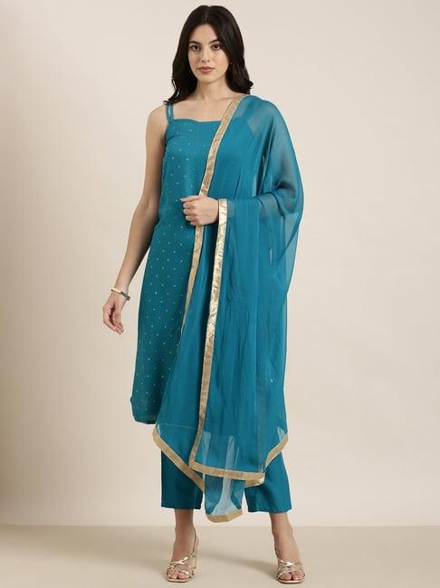 showoff blue printed kurta with pants & dupatta