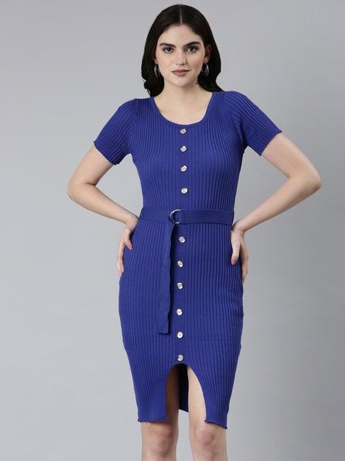 showoff blue regular fit bodycon dress