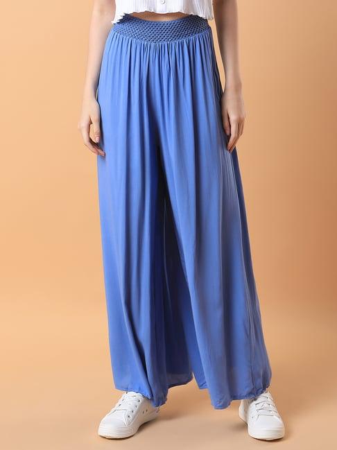 showoff blue relaxed fit mid rise trousers