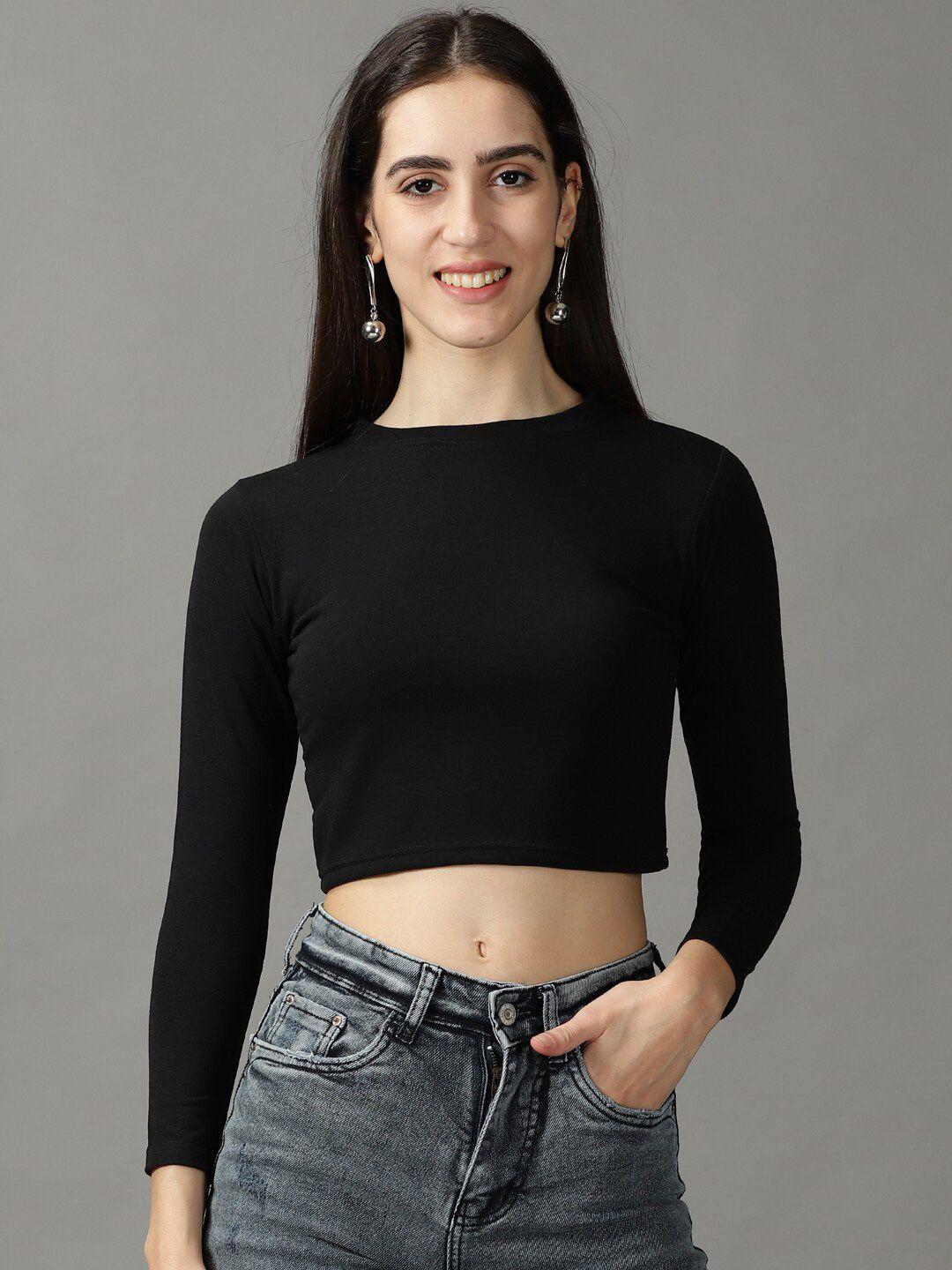 showoff boat neck fitted crop top