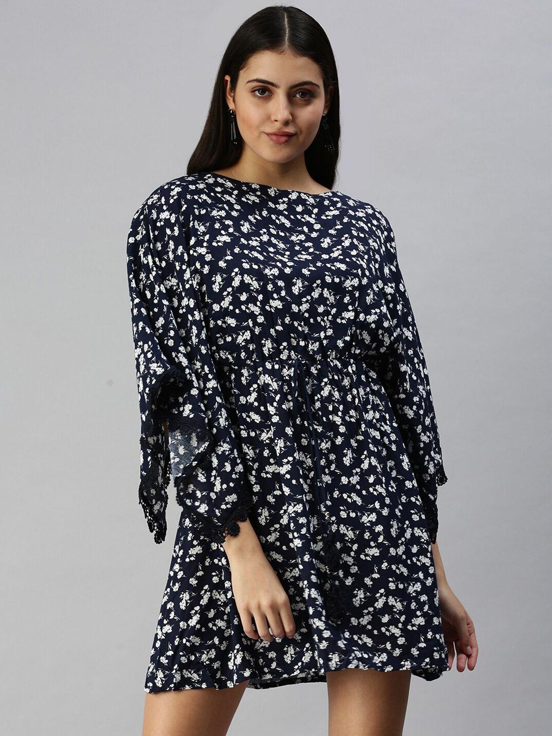 showoff boat neck floral printed a-line dress