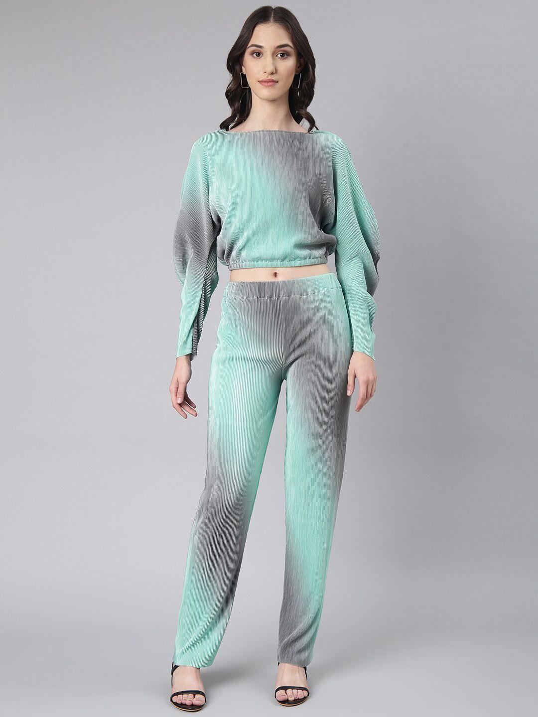 showoff boat neck long sleeves dyed top & trousers