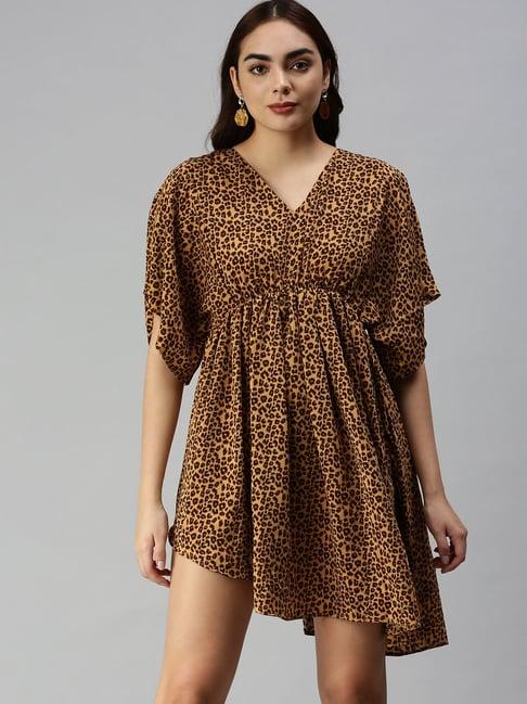 showoff brown animal print high-low dress