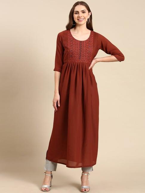 showoff brown embellished kurta