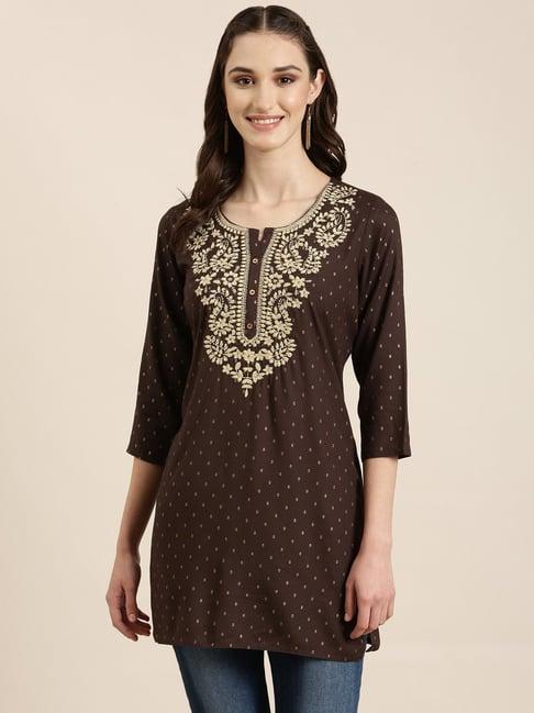 showoff brown embroidered kurti