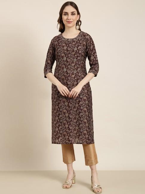 showoff brown floral print kurta