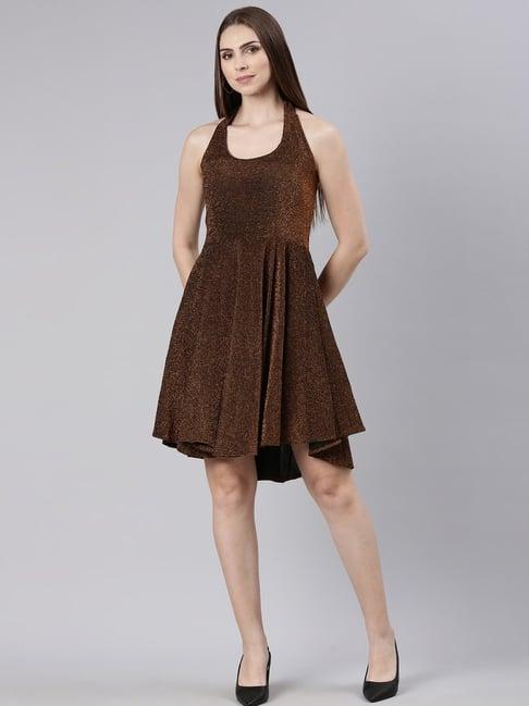 showoff brown knitted regular fit a line dress