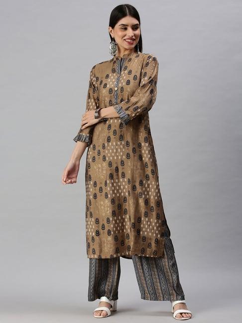 showoff brown printed kurta with palazzo