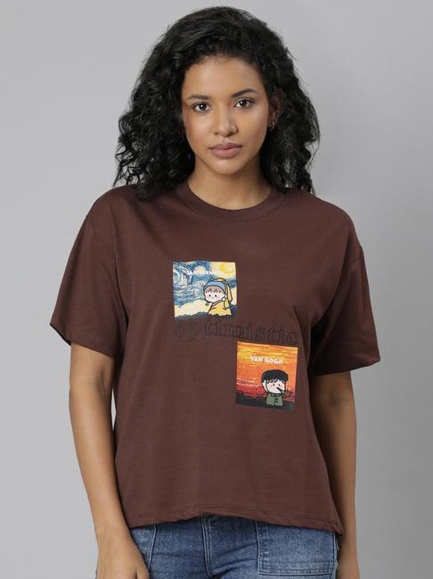 showoff brown printed t-shirt