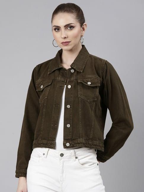 showoff brown regular fit denim jacket