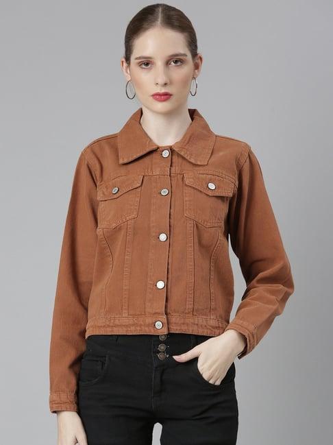 showoff brown regular fit denim jacket