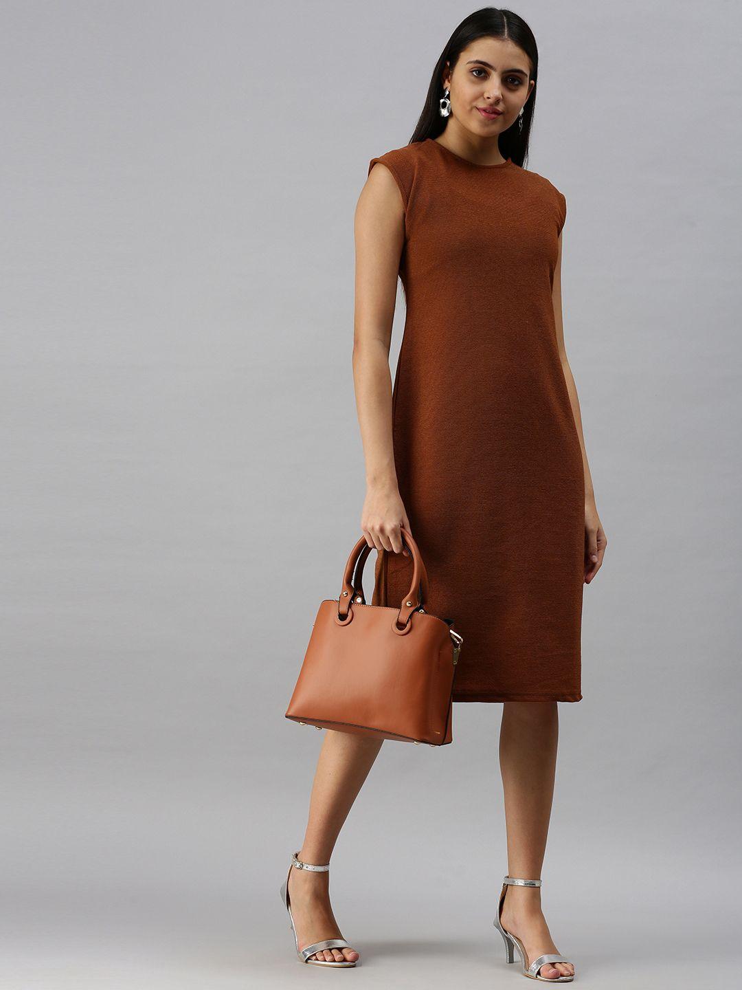 showoff brown solid sheath dress