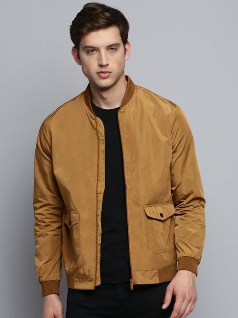 showoff camel brown regular fit bomber jacket