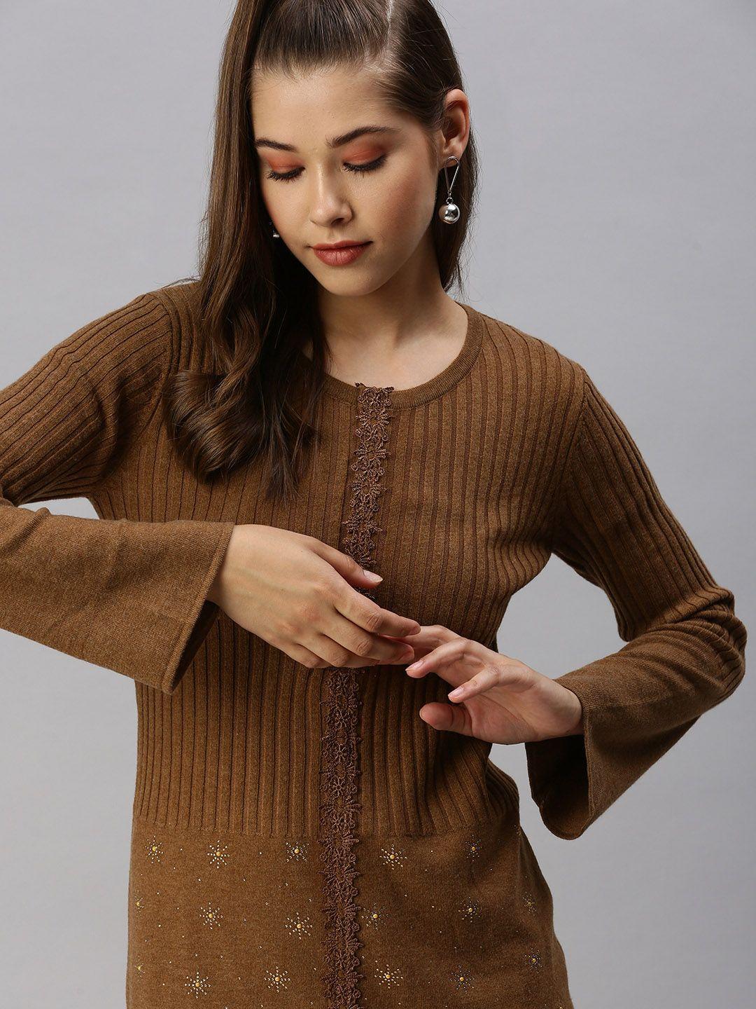 showoff camel brown striped top