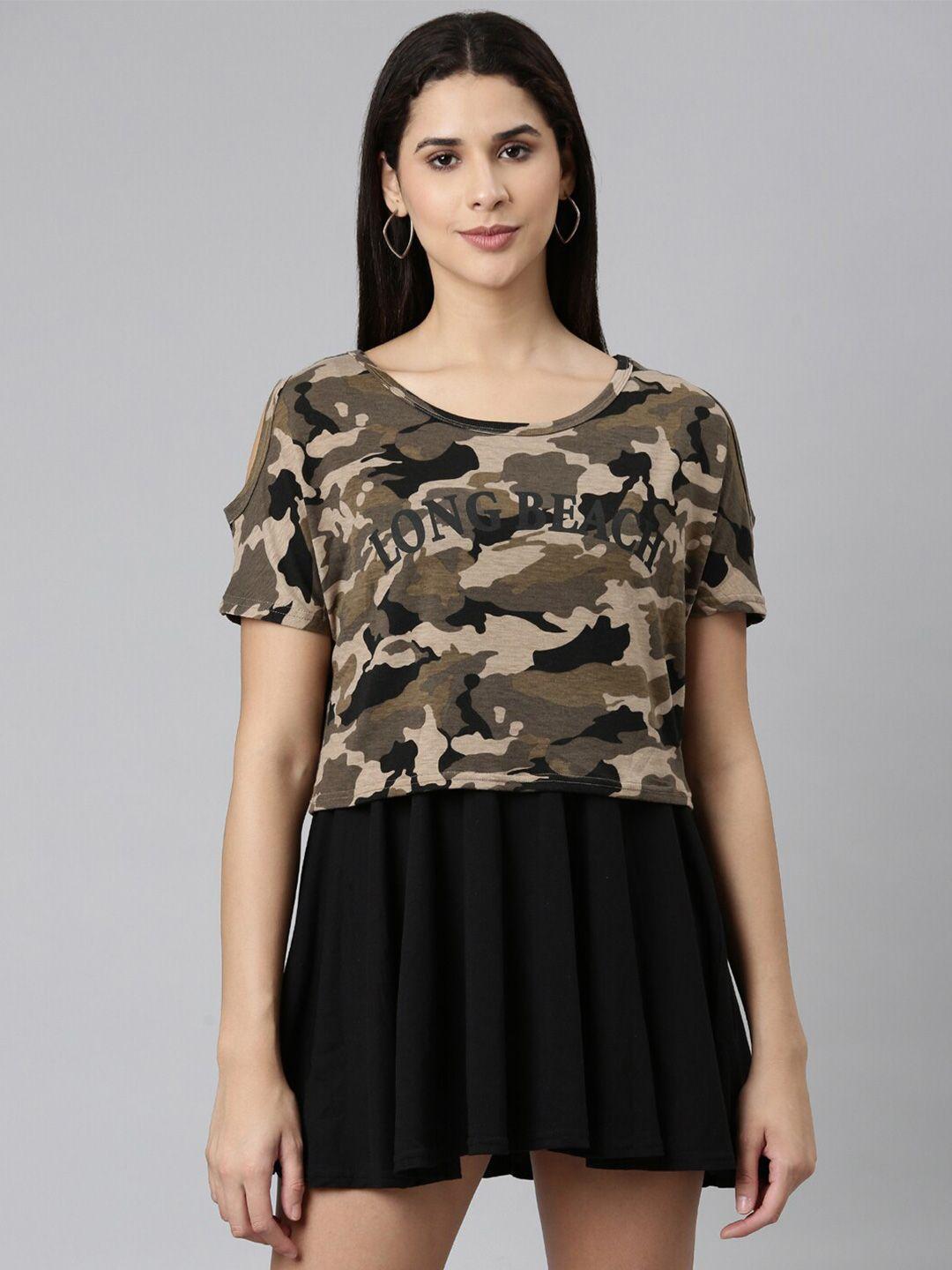 showoff camouflage printed cotton a-line dress with t-shirt