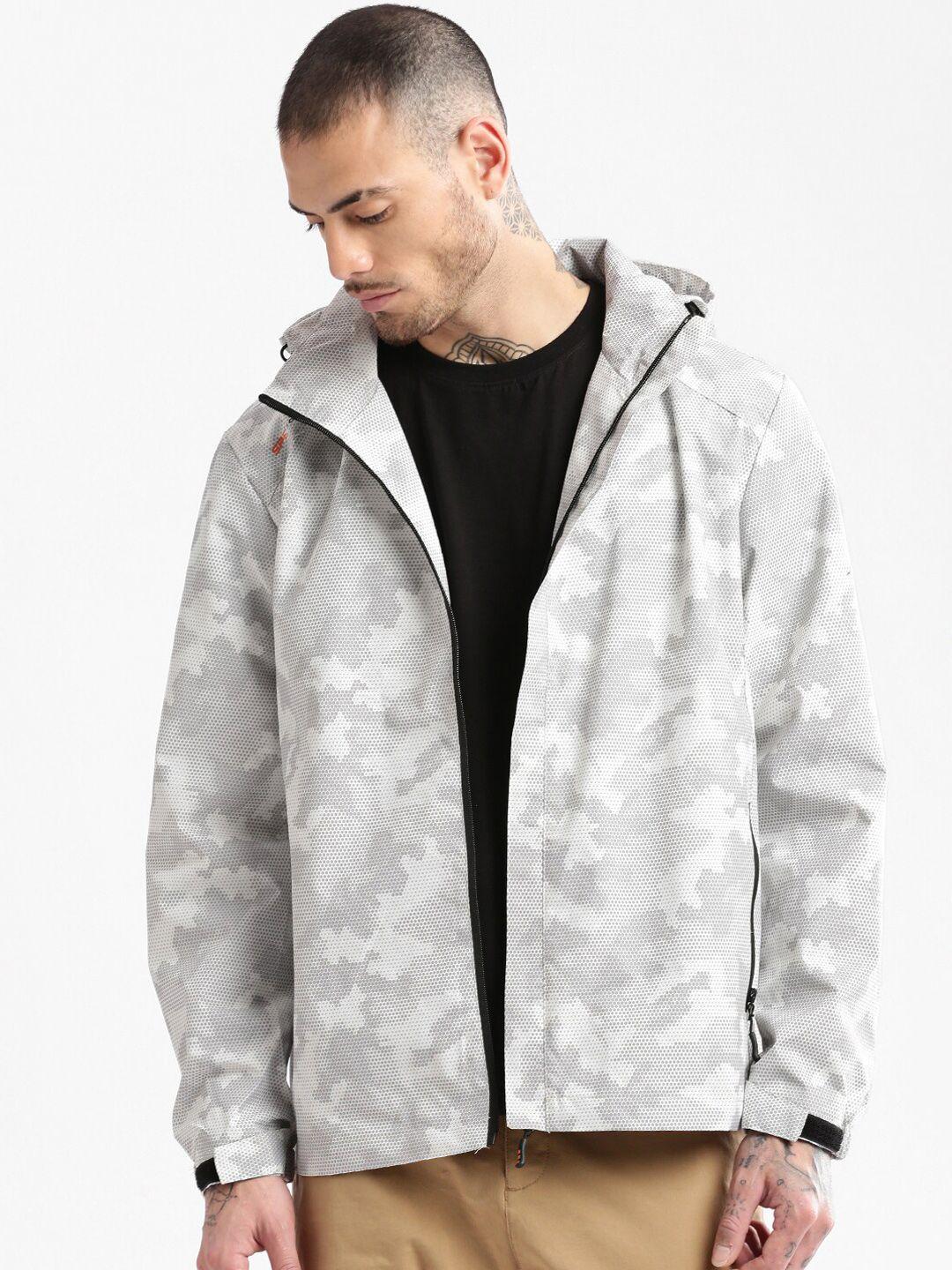 showoff camouflage printed hooded windcheater open front jacket